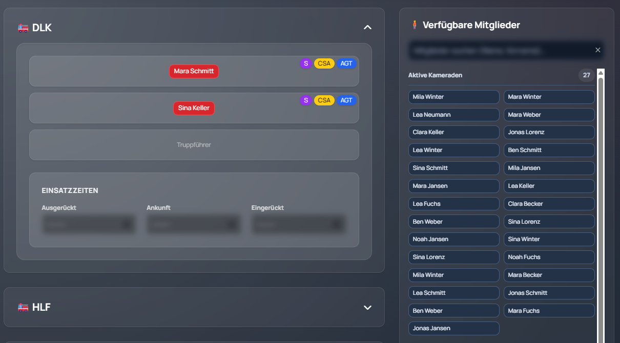 Fahrzeugzuweisung innerhalb eines Einsatzes im Feuerwehr CMS