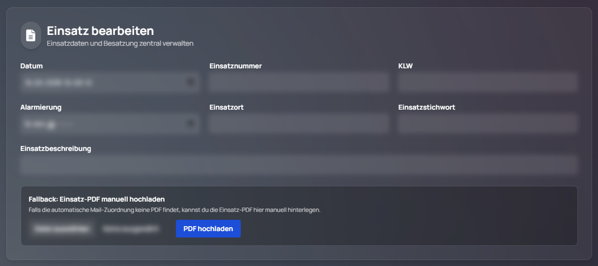 Stammdatenansicht eines Einsatzes im Feuerwehr CMS