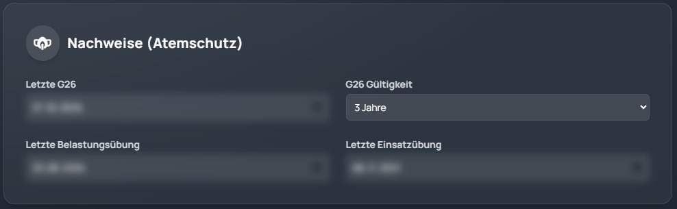 Nachweisübersicht eines Mitglieds im Feuerwehr CMS